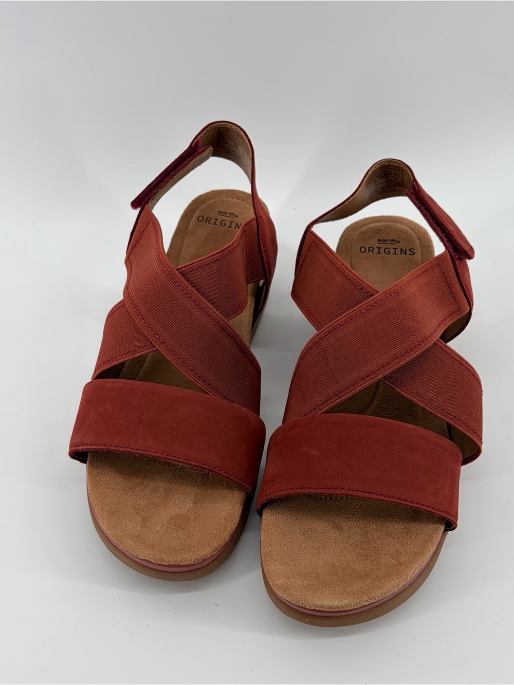 Earth Origins Carren Leather Strappy Wedge Sandal Brick Rust Red Orange Size 9.5